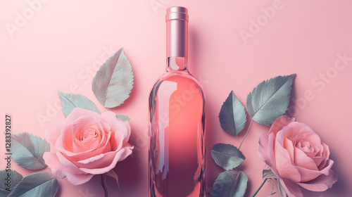 Elegant Rose Wine Bottle with Pink Roses in Romantic Setting