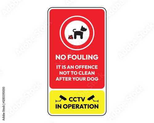 No Dog Fouling Warning Sign CCTV Surveillance High Quality Vector