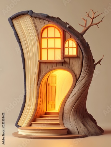 A fairytale home built with a book and tree element photo