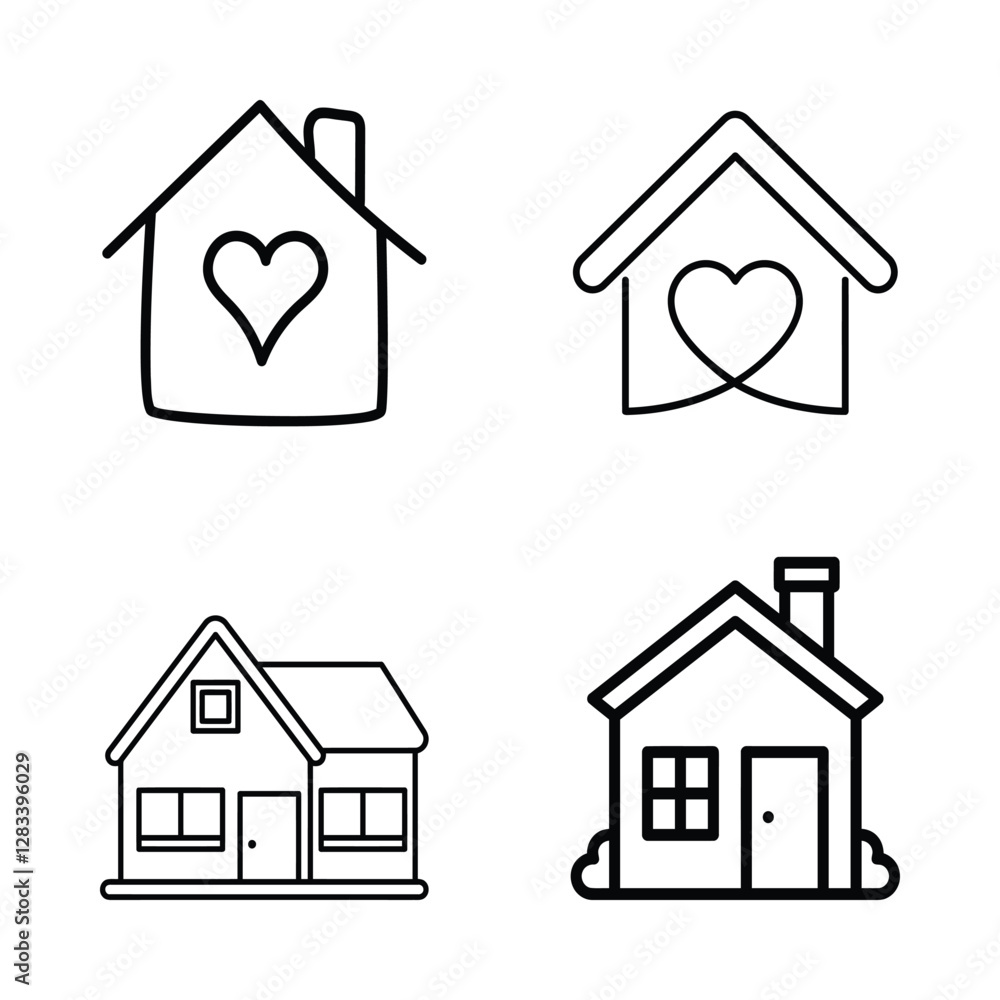 Fototapeta premium House Icons Simple Black and White Designs Minimalist Graphics