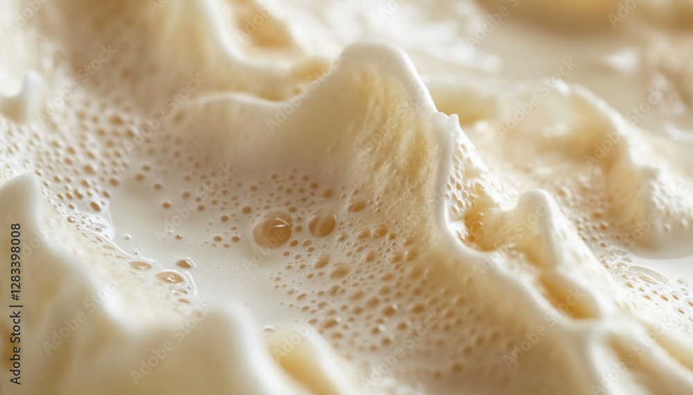 Creamy foam creating peaks and bubbles in thick liquid