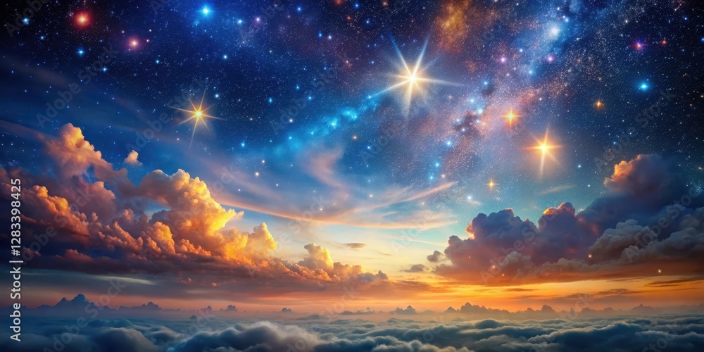 Fototapeta premium Celestial canvas with vibrant stars and wispy clouds floating in the vast night sky, celestial, night sky