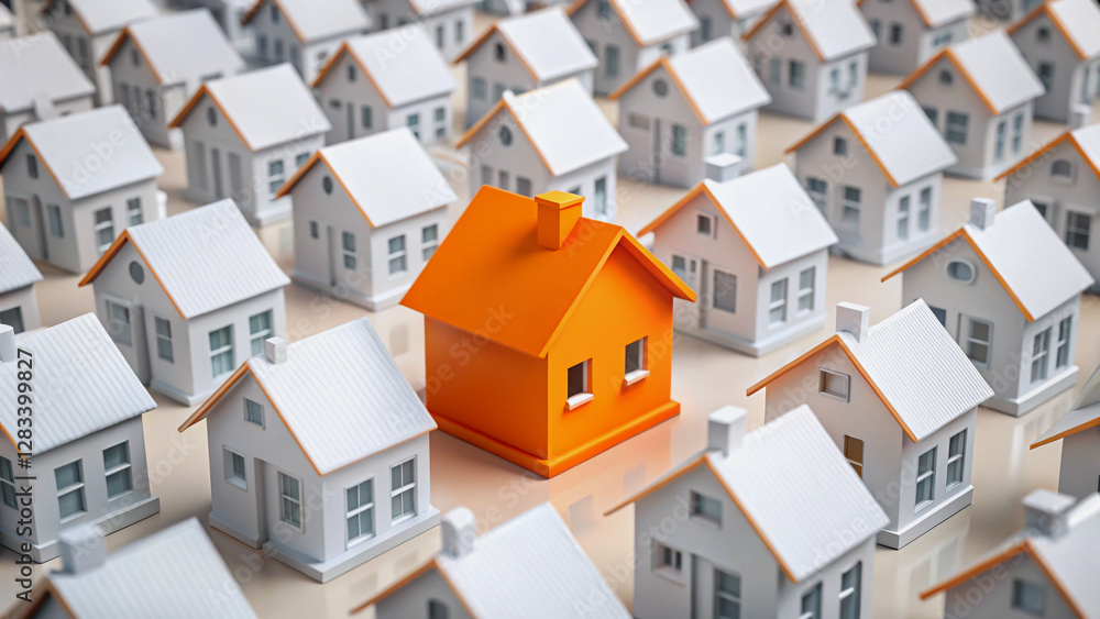 Orange Home Among Many Gray Homes A Concept of Choice in Real Estate Orange Home Among Many Gray Homes A Concept of Choice in Real Estate