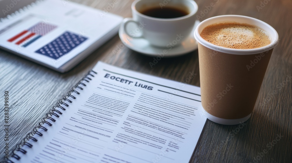 Election rule document with a cup of coffee and notebook. Featuring simplicity and focus Election rule document with a cup of coffee and notebook. Featuring simplicity and focus