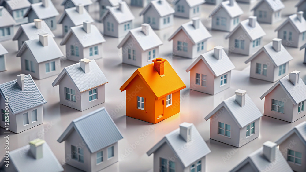 Orange Home Among Many Gray Homes A Concept of Choice in Real Estate Orange Home Among Many Gray Homes A Concept of Choice in Real Estate