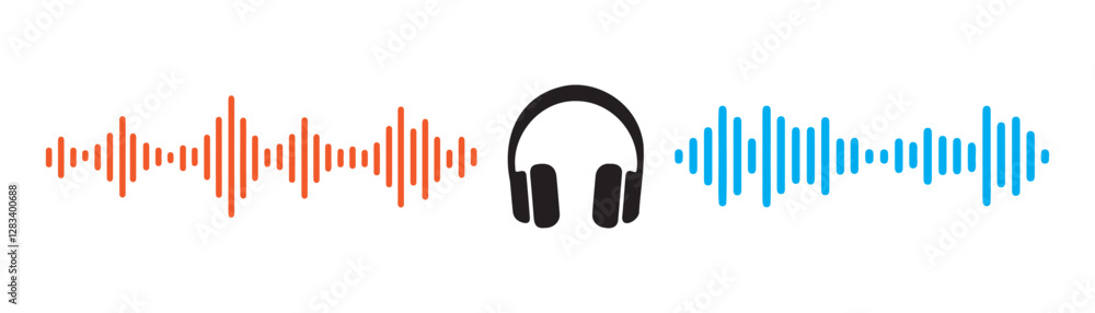 Sound wave icon. Headphone icon with microphone vector set. Vector illustration EPS 10 Sound wave icon. Headphone icon with microphone vector set. Vector illustration EPS 10