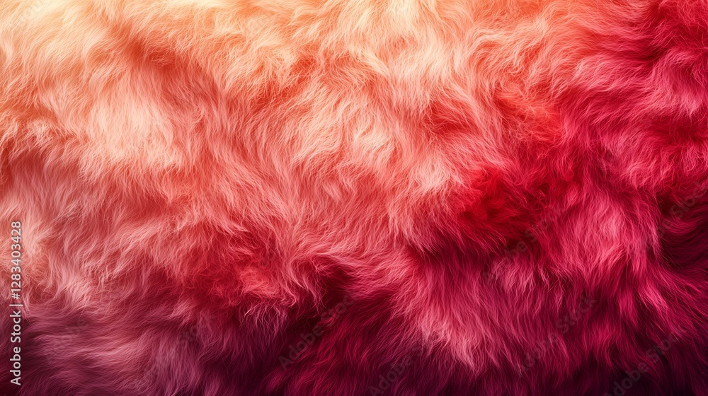 Ombre fur in a gradient from bold crimson to coral pink, visible fine strands glowing softly under diffused light, smooth textures artistically arranged in flowing patterns, Ombre fur in a gradient from bold crimson to coral pink, visible fine strands glowing softly under diffused light, smooth textures artistically arranged in flowing patterns,