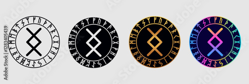 Scandinavian rune Inguz in different design variations.
