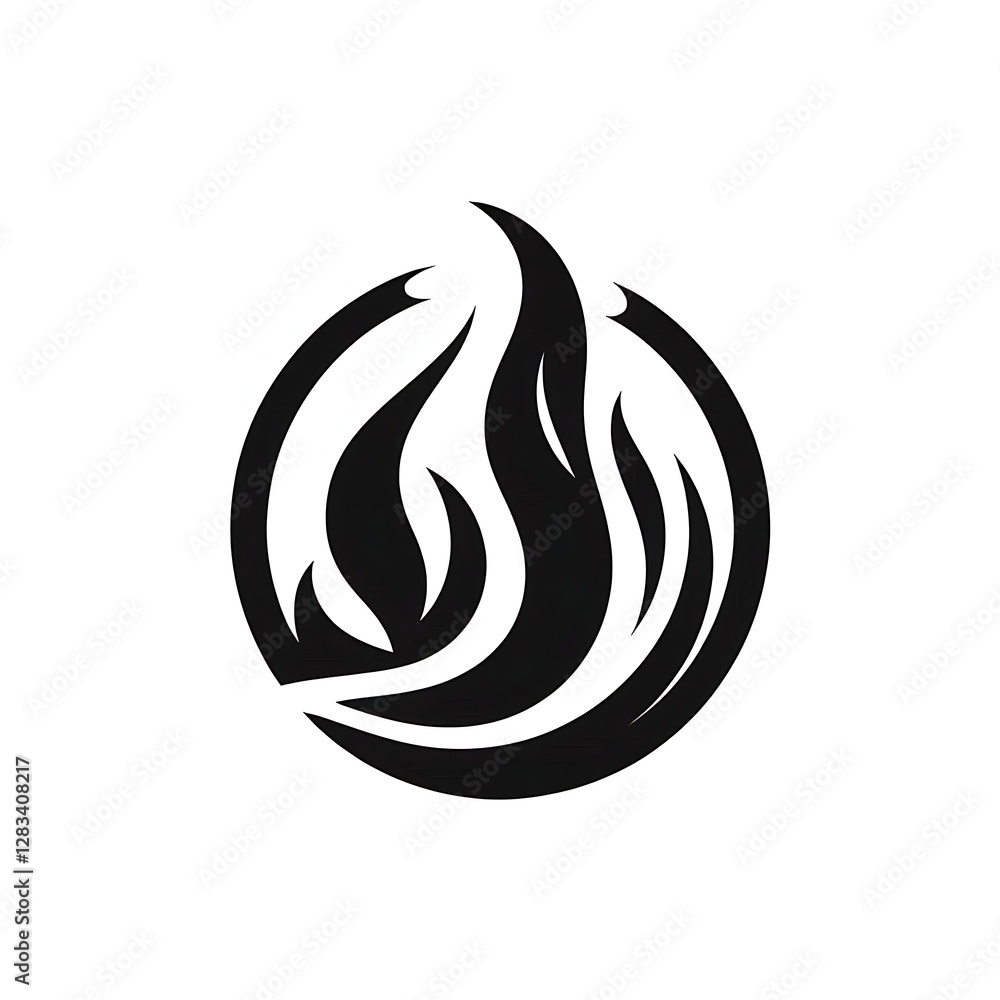 black flame symbol enclosed within a circular border, representing concepts like energy, warmth, or fire-related themes black flame symbol enclosed within a circular border, representing concepts like energy, warmth, or fire-related themes