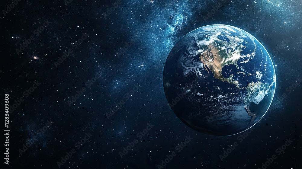 Fototapeta premium Earth globe in a dark, starry space, simple and abstract representation