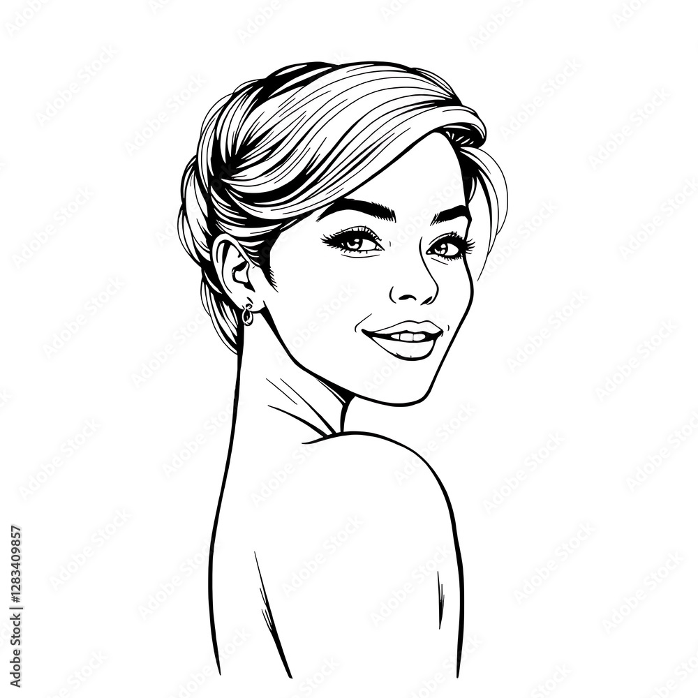 Sketched Glamorous Woman Smiling, Elegant Scratchboard Style Generative AI Raster Illustration Sketched Glamorous Woman Smiling, Elegant Scratchboard Style Generative AI Raster Illustration