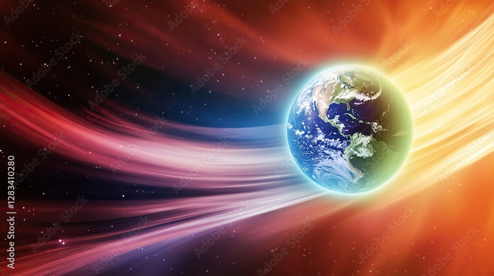 Earth's magnetic field lines shifting dramatically, glowing aurora in the background, scientific discovery atmosphere Earth's magnetic field lines shifting dramatically, glowing aurora in the background, scientific discovery atmosphere