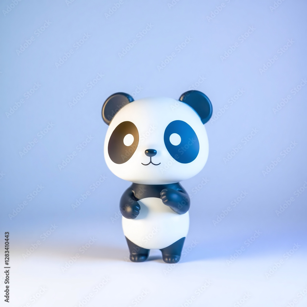 Long exposure photograph of a minimalist chibi panda, cool blues, greens, and purples, motion blur, glossy toy-like texture, simple clean background. Long exposure photograph of a minimalist chibi panda, cool blues, greens, and purples, motion blur, glossy toy-like texture, simple clean background.