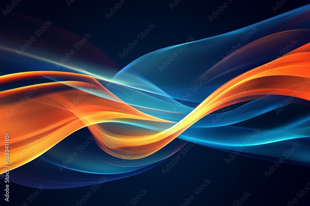 Naklejka premium Abstract Orange and Blue Dynamic Waves Flowing Design Modern Digital Art Background Illustration for Web Banner Presentation Template Website Design 