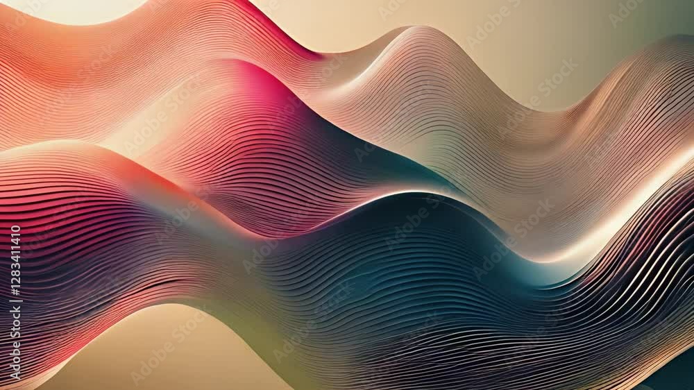 Minimalist wave texture in vector style, featuring thin flowing curves and subtle color blend.