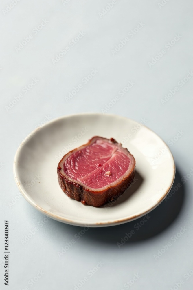 A single serving of smoked meat, elegantly presented on a minimalist plate, ready to be savored A single serving of smoked meat, elegantly presented on a minimalist plate, ready to be savored