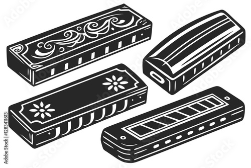 set of Harmonica silhouette vector illustration