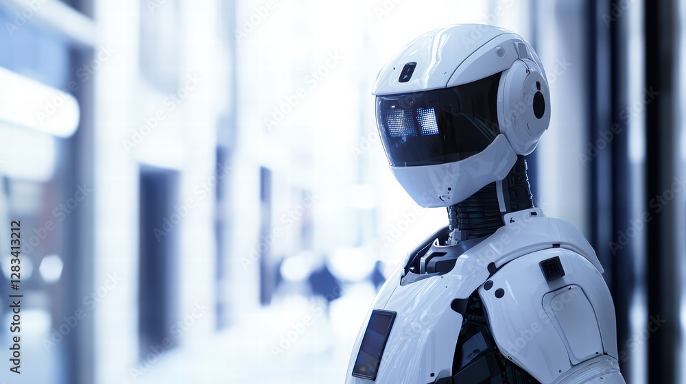 Future Sentinel: A sleek, advanced robot stands guard, its polished exterior reflecting a futuristic world, with advanced technology and artificial intelligence. Future Sentinel: A sleek, advanced robot stands guard, its polished exterior reflecting a futuristic world, with advanced technology and artificial intelligence.