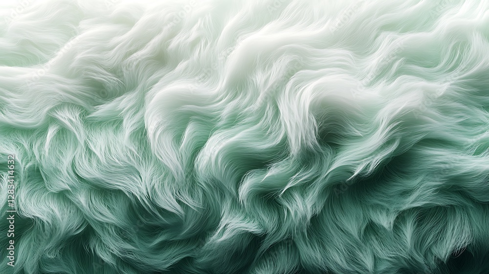 Plush fur material with an ombre gradient from sage green to light gray, artistically arranged in smooth waves, visible fine strands illuminated softly, subtle shadows enhancing depth and texture, Plush fur material with an ombre gradient from sage green to light gray, artistically arranged in smooth waves, visible fine strands illuminated softly, subtle shadows enhancing depth and texture,