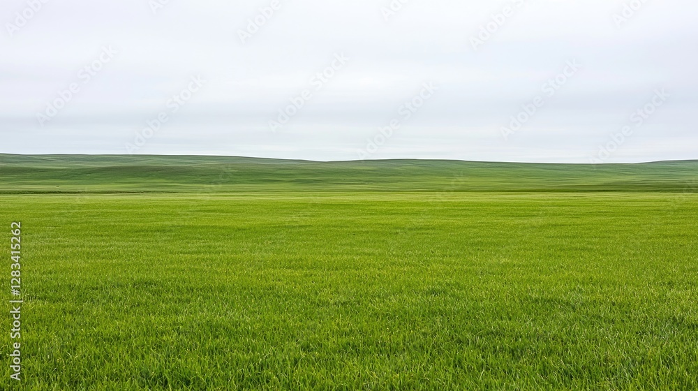 Vast green field under overcast sky Vast green field under overcast sky