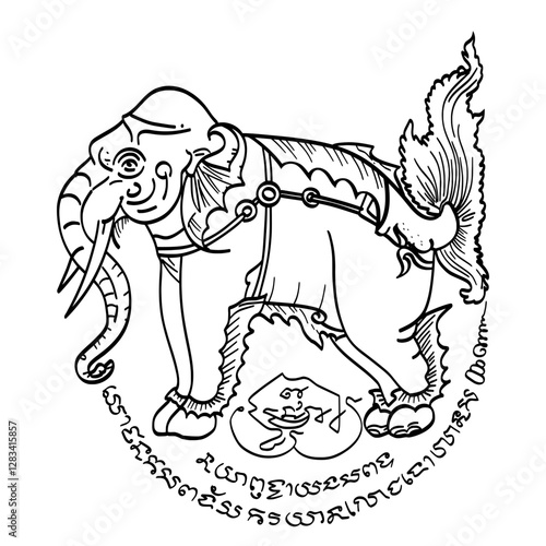 Varee Gunchorn Thai Tattoo or Water Elephant Yantra. Thai text translation: wisdom, endurance, and the ability to overcome obstacles with grace.