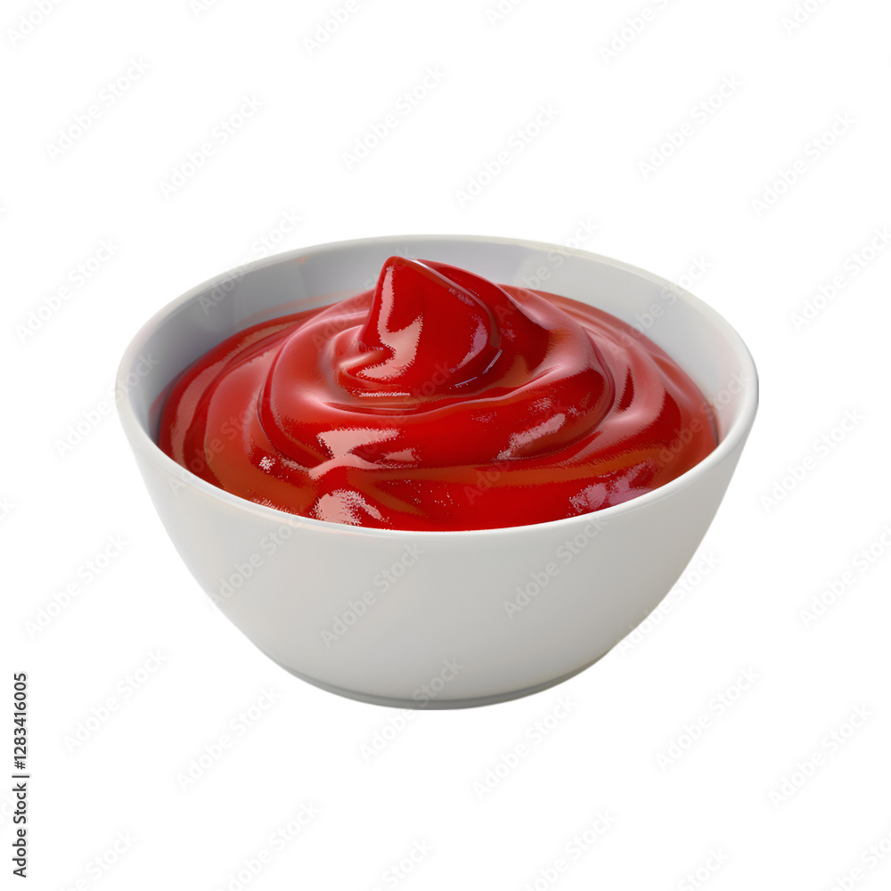 Ketchup in a white bowl swirls of red sauce condiment Ketchup in a white bowl swirls of red sauce condiment