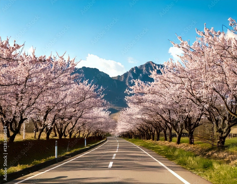 Fototapeta premium 桜並木、道