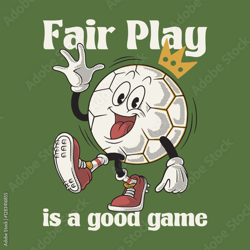 retro cartoon white soccer ball mascot