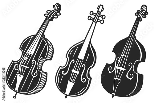 set of Double bass silhouette vector illustration