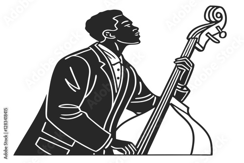 Double bass man silhouette vector illustration