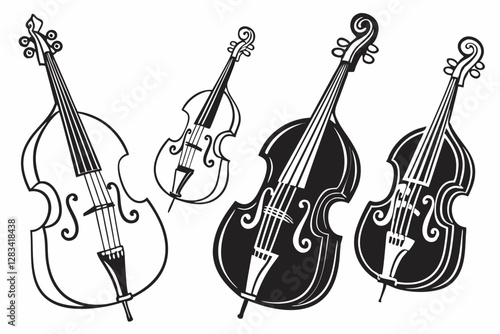 set of Double bass silhouette vector illustration