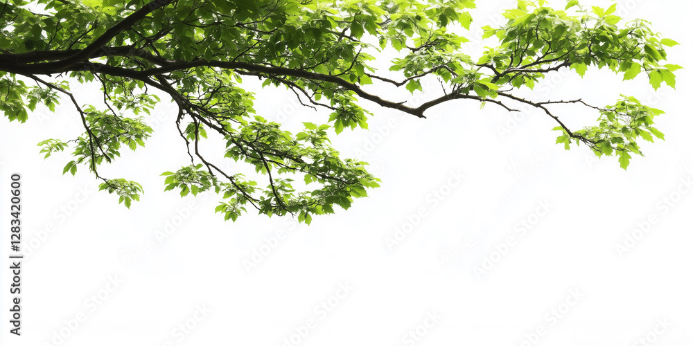 Fototapeta premium Greenery tree branches on corner, white background