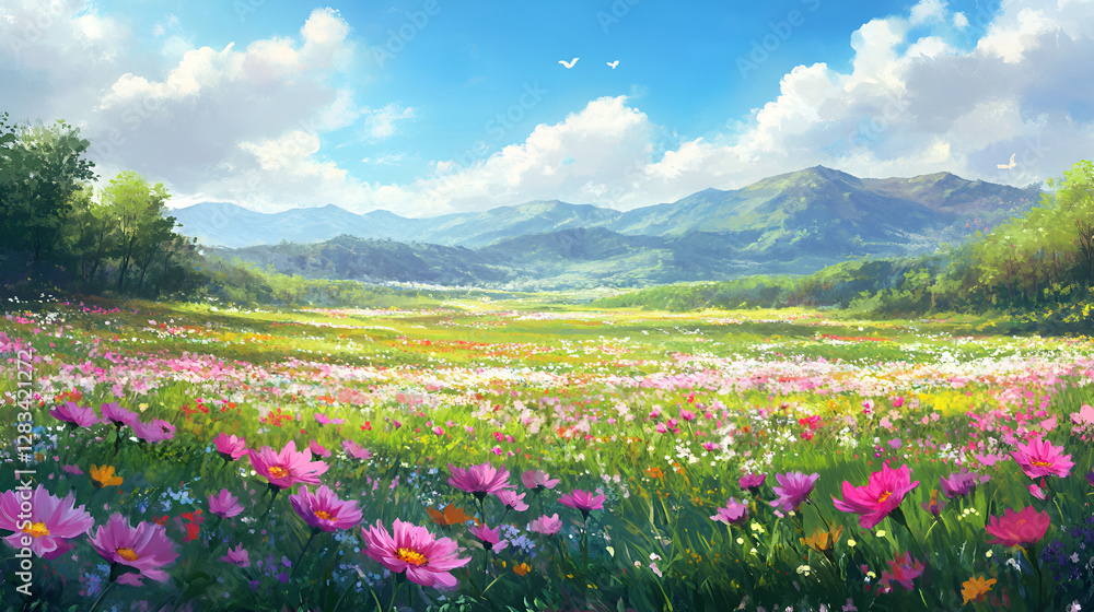 Bright and Colorful Cosmos Flowers Stretching Across a Lush Green Field
Bright and Colorful Cosmos Flowers Stretching Across a Lush Green Field