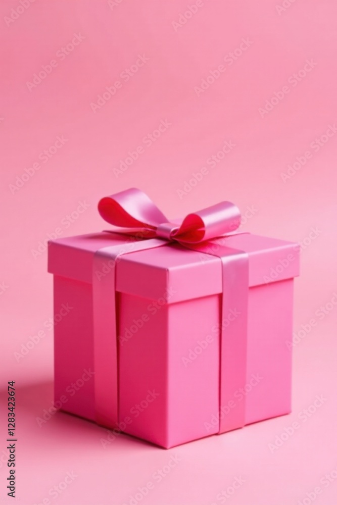 A Pink Gift Box with a Satin Ribbon Bow on a Matching Background, Perfect for Celebrating a Special Occasion A Pink Gift Box with a Satin Ribbon Bow on a Matching Background, Perfect for Celebrating a Special Occasion