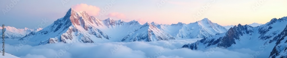 Obraz premium Snow-capped peaks glisten in the pale morning light, snow, cold