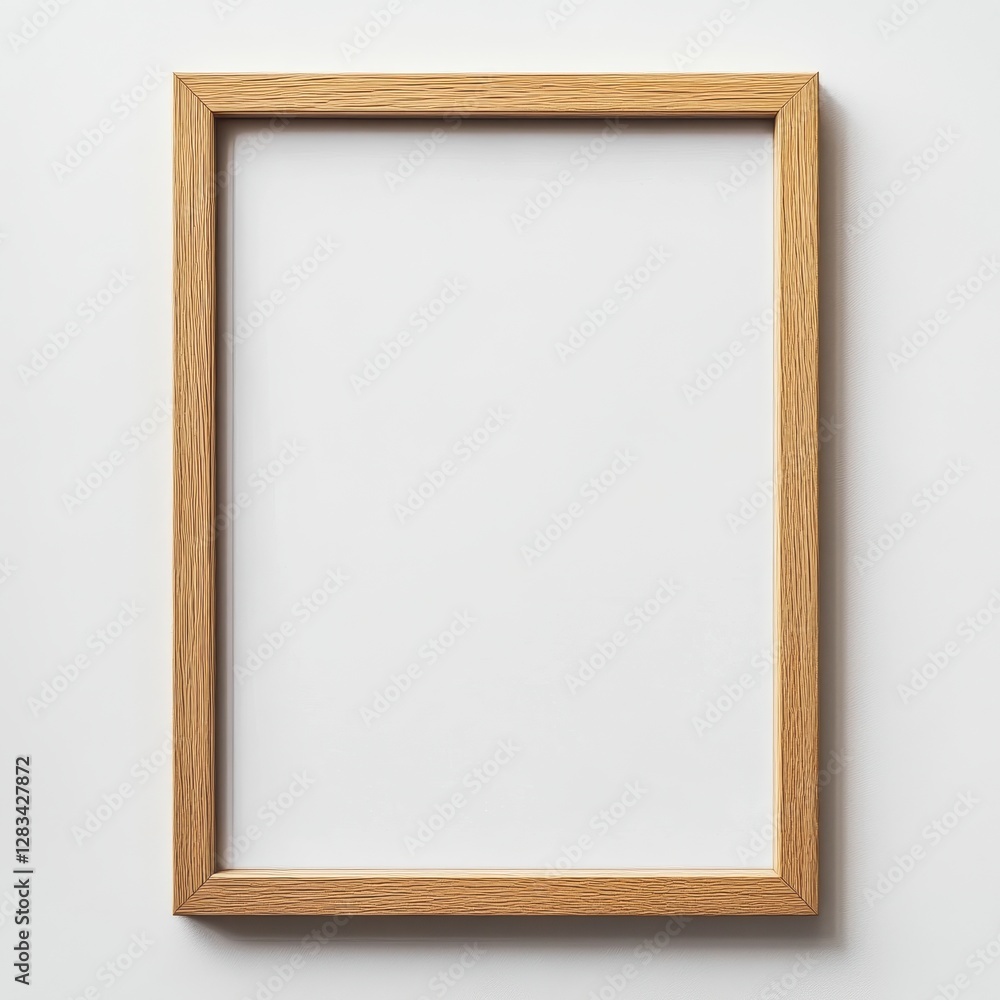 Fototapeta premium Empty Wooden Picture Frame with Distinctive Pattern on Clean White Background