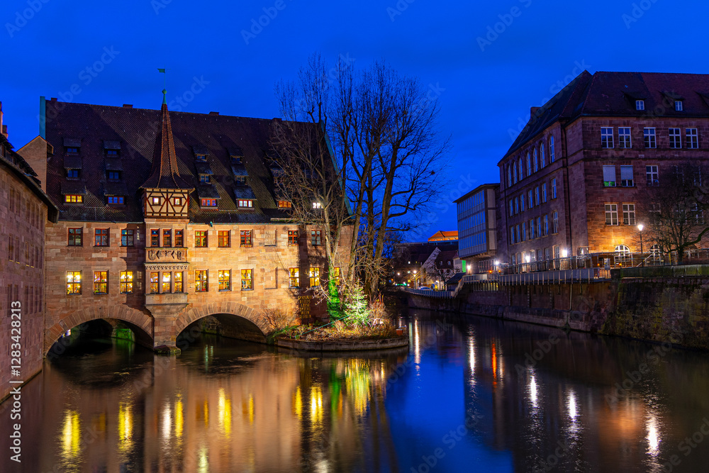 Fototapeta premium Old Hospital downtown in Nurember at sunset