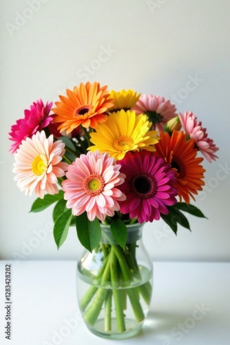 Wallpaper Mural Diverse selection of fresh cut flowers in vase on white surface, elegant centerpiece, minimalist chic, mixed flowers Torontodigital.ca