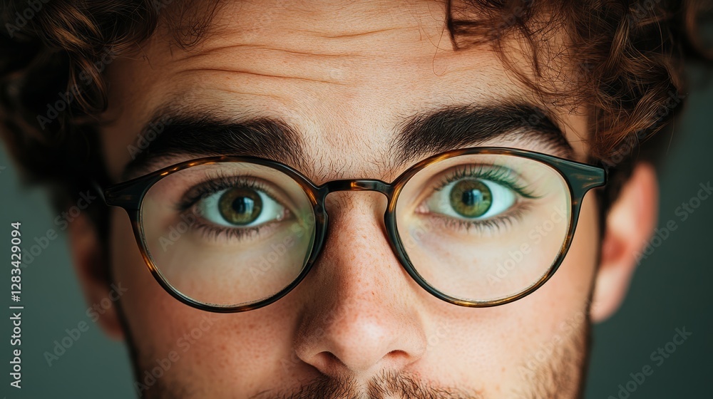 Man with glasses and a beard is staring at the camera. The glasses are brown and the man's eyes are green Man with glasses and a beard is staring at the camera. The glasses are brown and the man's eyes are green