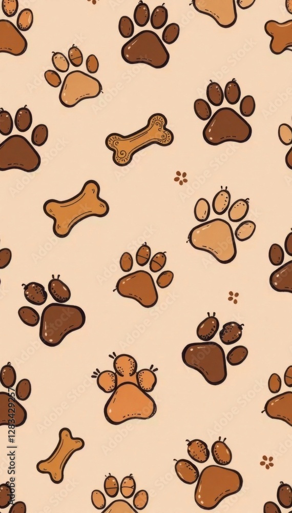 Obraz premium Dog bone vector dog paw doodle seamless pattern isolated wallpaper background illustration, wallpapers, paws, pet art