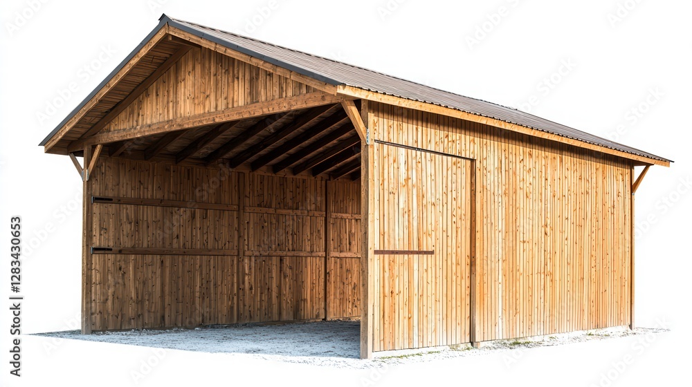 Wooden Garage with Canopy: A rustic wooden garage with a covered carport area, perfect for storing vehicles and equipment. Wooden Garage with Canopy: A rustic wooden garage with a covered carport area, perfect for storing vehicles and equipment.