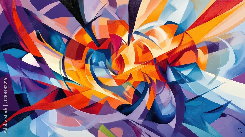 A vibrant abstract design with sharp, jagged lines in contrasting colors like orange, purple, and blue, creating a dynamic and energetic composition that feels alive with motion A vibrant abstract design with sharp, jagged lines in contrasting colors like orange, purple, and blue, creating a dynamic and energetic composition that feels alive with motion