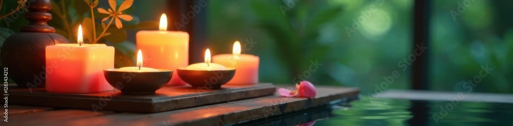 Spa treatment with aromatic candles and essential oils, wellness, aromatherapy Spa treatment with aromatic candles and essential oils, wellness, aromatherapy