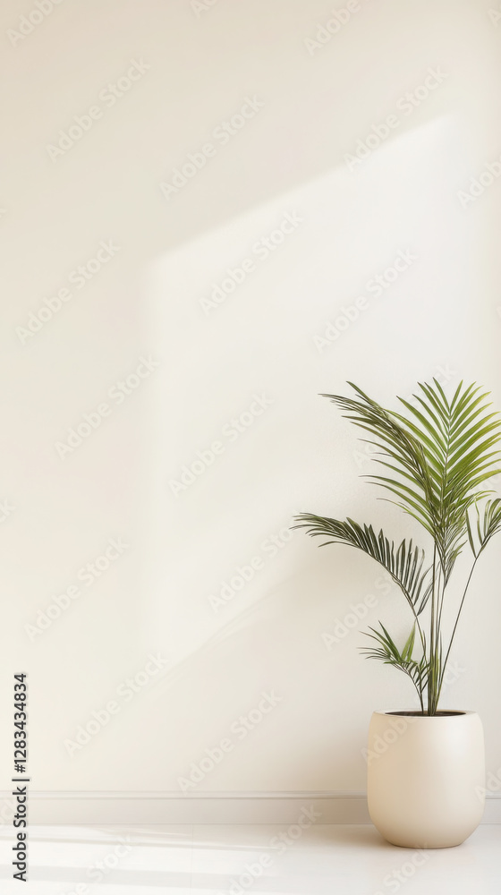 Elegant vertical wall banner with cream tones and indoor plant for interior design Elegant vertical wall banner with cream tones and indoor plant for interior design