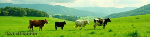 Moverse ganado Hereford en campo de pastura verde, ganado, pastura, verde pasto