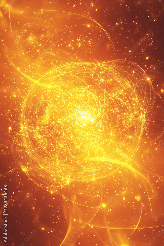 Obraz premium Exploring the concepts of quantum mechanics against a vibrant yellow gradient backdrop