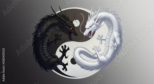 Yin Yang Dragons Artwork Representing Balance and Harmony Theme