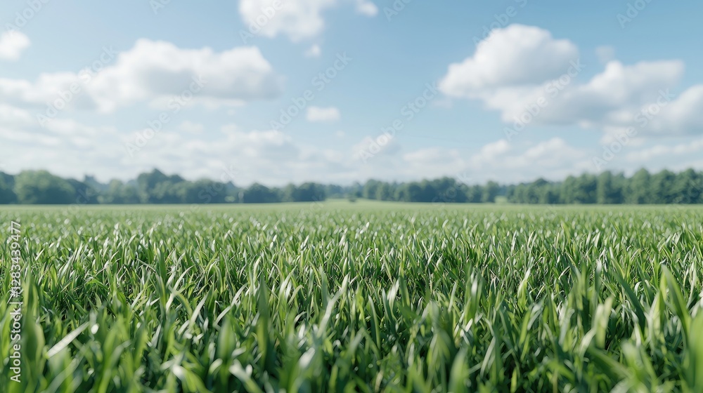 Lush green grass field under a cloudy sky. Wide shot, nature background, possible use for desktop wallpaper Lush green grass field under a cloudy sky. Wide shot, nature background, possible use for desktop wallpaper