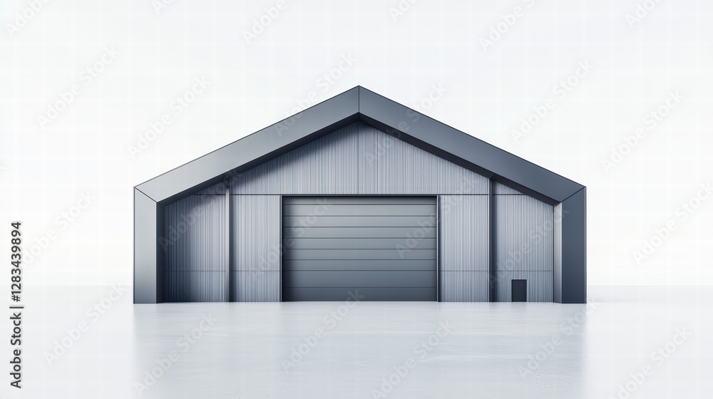 Fototapeta premium Warehouse Architecture: Modern, minimalist warehouse or industrial building, showcasing clean lines and a sleek, metallic facade, representing storage and industry.