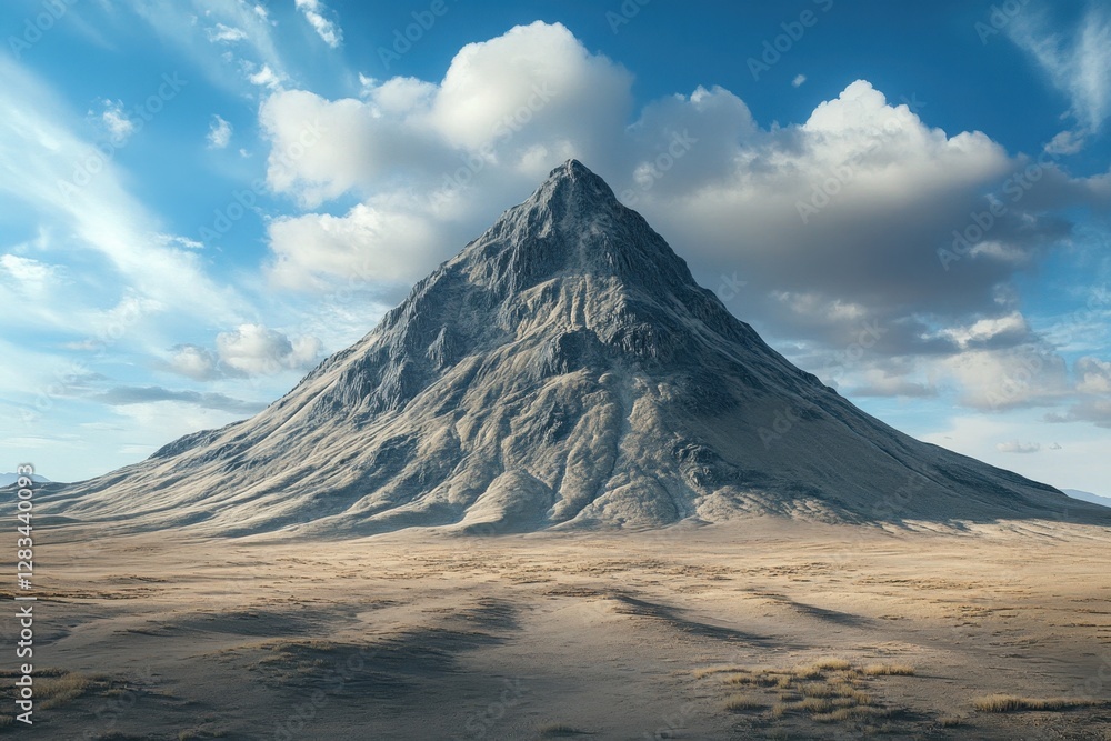 majestic mountain peak under a cloudy blue sky in a barren landscape at midday majestic mountain peak under a cloudy blue sky in a barren landscape at midday